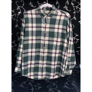 Vtg L.L. BEAN Northwoods Button down Shirt Women's Medium Green Plaid Flannel LS